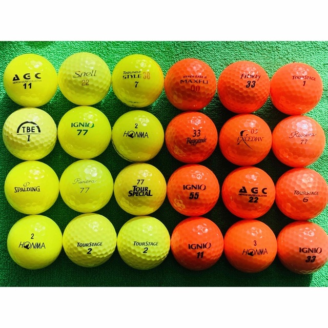 ゴルフボール ロストボール メーカー各種 イエロー&オレンジ 24球 11/28 スポーツ/アウトドアのゴルフ(その他)の商品写真