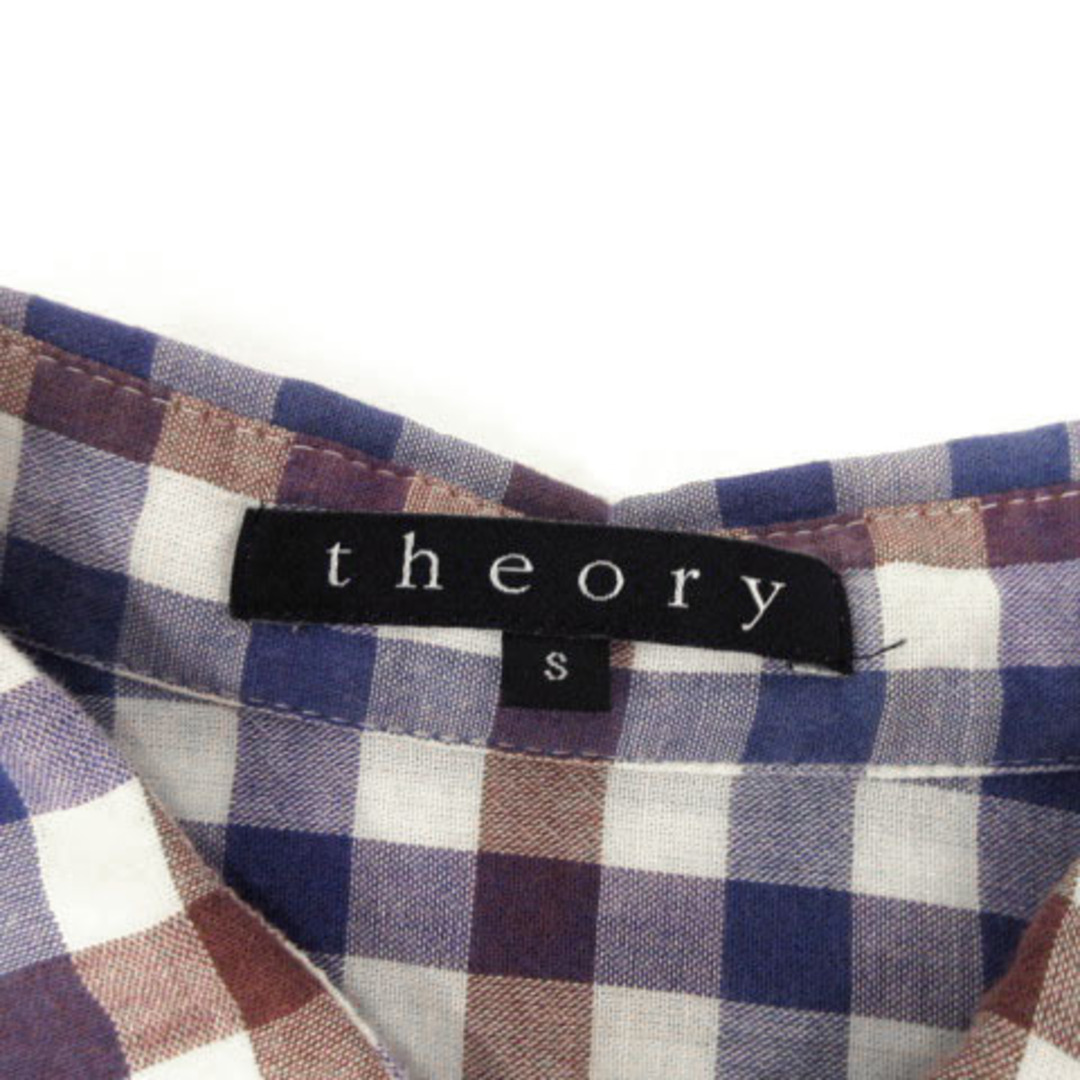 theory(セオリー)のセオリー theory シャツ 長袖 リネン混 ギンガムチェック 青 白 茶 S レディースのトップス(シャツ/ブラウス(長袖/七分))の商品写真