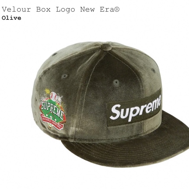 Supreme(シュプリーム)のSupreme Velour Box Logo New Era Olive メンズの帽子(キャップ)の商品写真