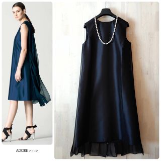 アドーア(ADORE)の◆新品◆定価9.1万円 ADORE レイヤードシルクワンピース　結婚式(ひざ丈ワンピース)