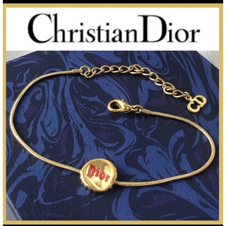 クリスチャンディオール(Christian Dior)の美品　クリスチャンディオール  Dior王冠　瓶蓋ブレスレット　赤　ゴールド(ブレスレット/バングル)