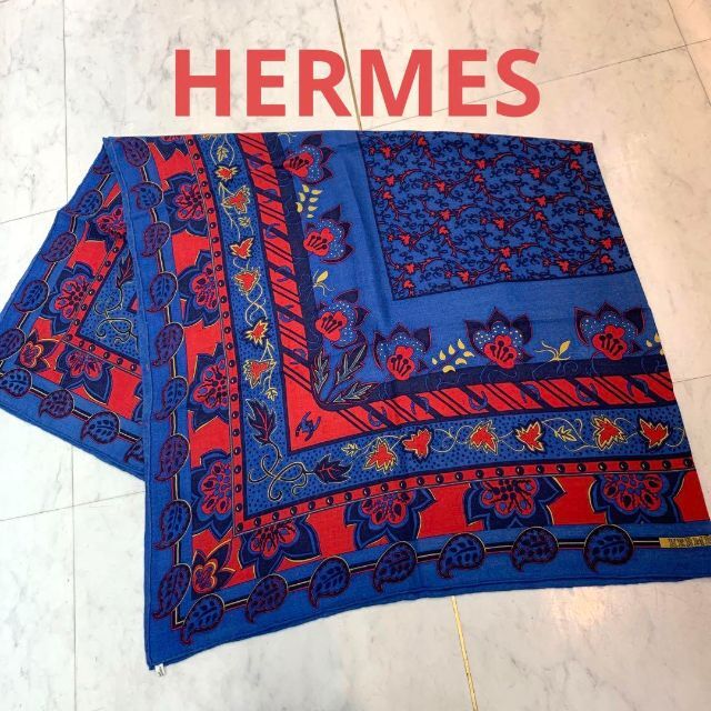 全国 ☆美品☆HERMES エルメス 大判ストール カシミヤ シルク 葉柄