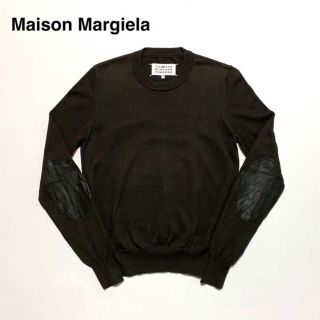 マルタンマルジェラ(Maison Martin Margiela)の良品 メゾン マルジェラ 羊革 エルボーパッチ クルーネック ニット イタリア製(ニット/セーター)