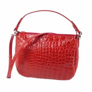 クロコダイル(Crocodile)の美品 クロコダイル CROCODILE バッグ 2Way ショルダーバッグ ハンドバッグ シャイニークロコ レディース カバン 鞄 レッド(ハンドバッグ)