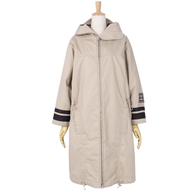 美品 Vintage シャネル CHANEL IDENTIFICATION コート 02A スポーツライン ココマーク ジップアップ レディース アウター 38(M相当) ベージュ