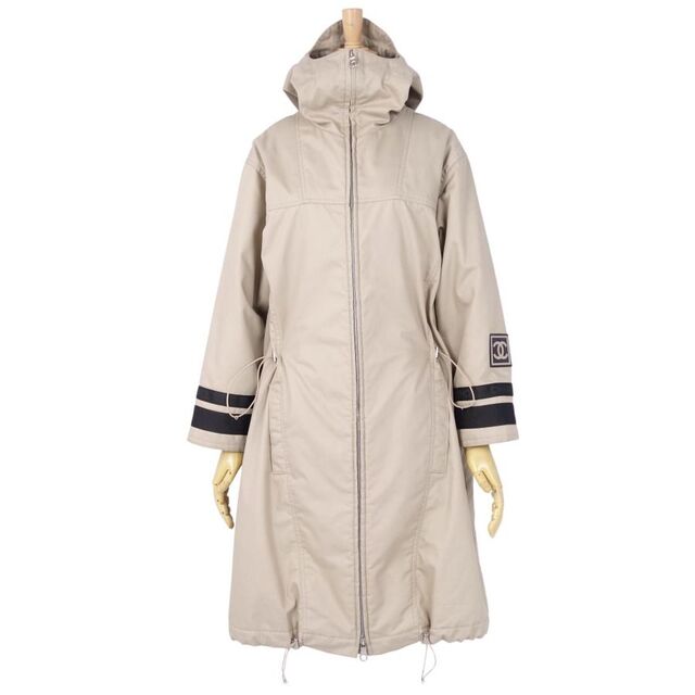 美品 Vintage シャネル CHANEL IDENTIFICATION コート 02A スポーツライン ココマーク ジップアップ レディース アウター 38(M相当) ベージュ