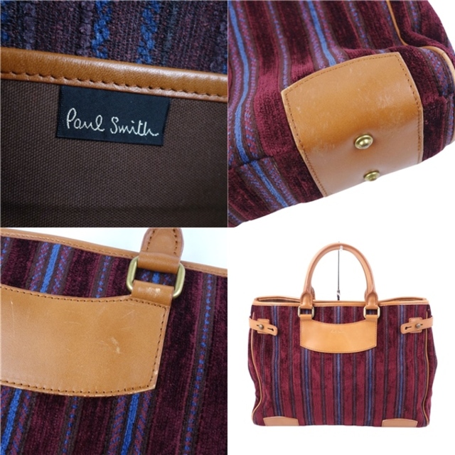 Paul Smith(ポールスミス)のポール・スミス Paul Smith バッグ トートバッグ ストライプ カーフレザー カバン メンズ ボルドー/ブルー メンズのバッグ(その他)の商品写真