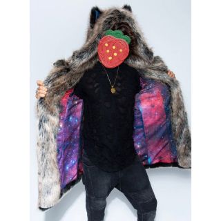 【美品】SPIRIT HOODS 猫耳フードつきフェイクファーコート ウルフ(毛皮/ファーコート)