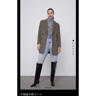 ザラ(ZARA)の千鳥格子柄コート　ゴールデンブラウン　　ZARA(ロングコート)