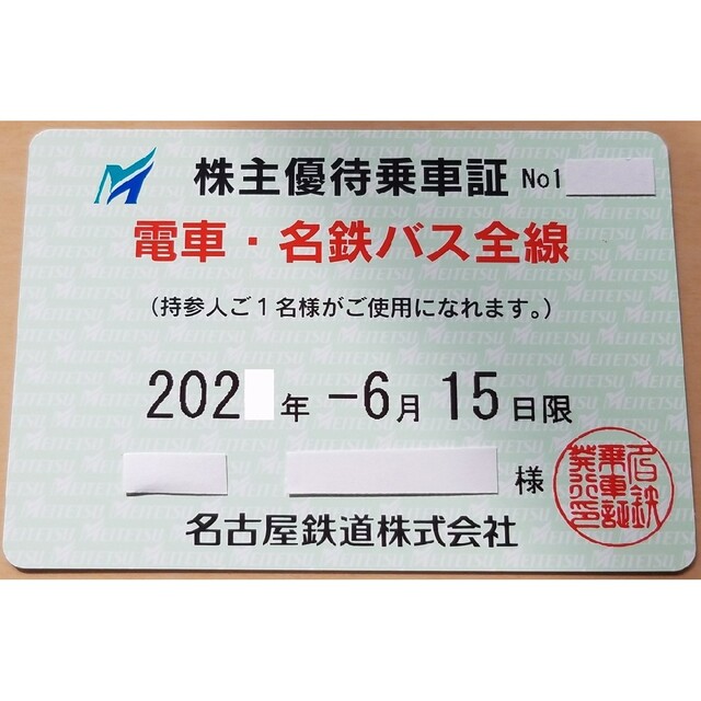 名鉄　名古屋鉄道　株主優待乗車証　電車・名鉄バス全線　定期券タイプ