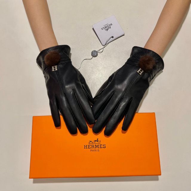 未使用保管品 HERMES エルメス 本革 手袋 ブラック 20.5cm