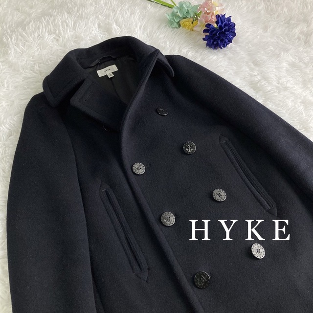 HYKEハイク 8ボタン ウール96% ピーコート ネイビー 紺 S 【 新品 ...