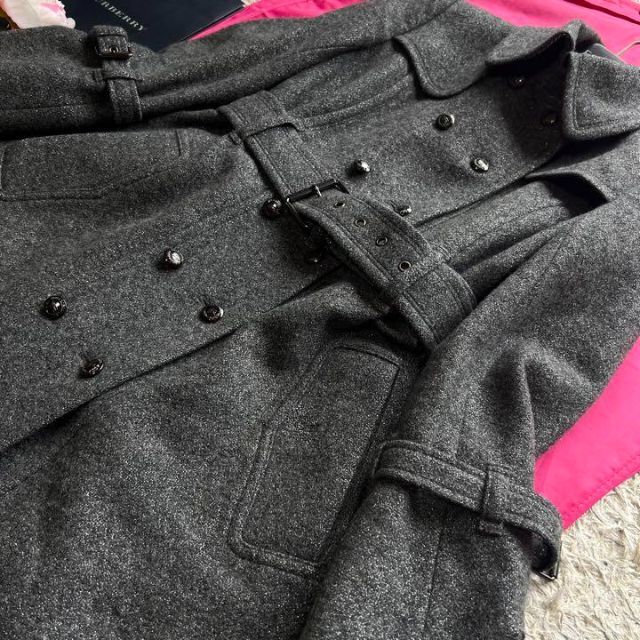 【良品】BURBERRY BLUE LABEL ロングコート グレー ベルト38