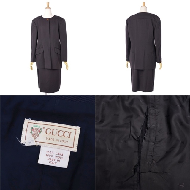 Gucci(グッチ)のVintage グッチ GUCCI スーツ セットアップ ジャケット スカート ウール レディース 44(L相当) チャコールブラック レディースのフォーマル/ドレス(スーツ)の商品写真