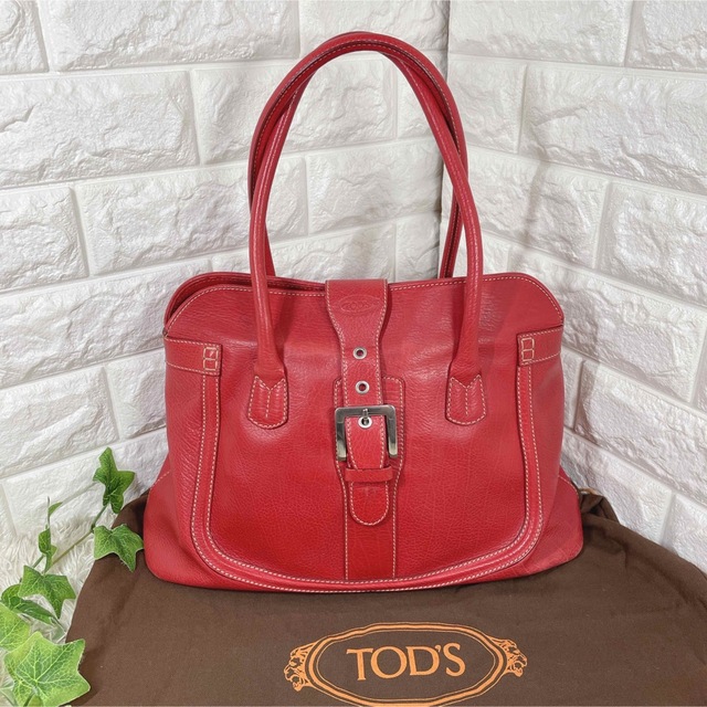 定価25万】Tod's トッズ オールレザー トートバッグ ハンドバッグ 赤