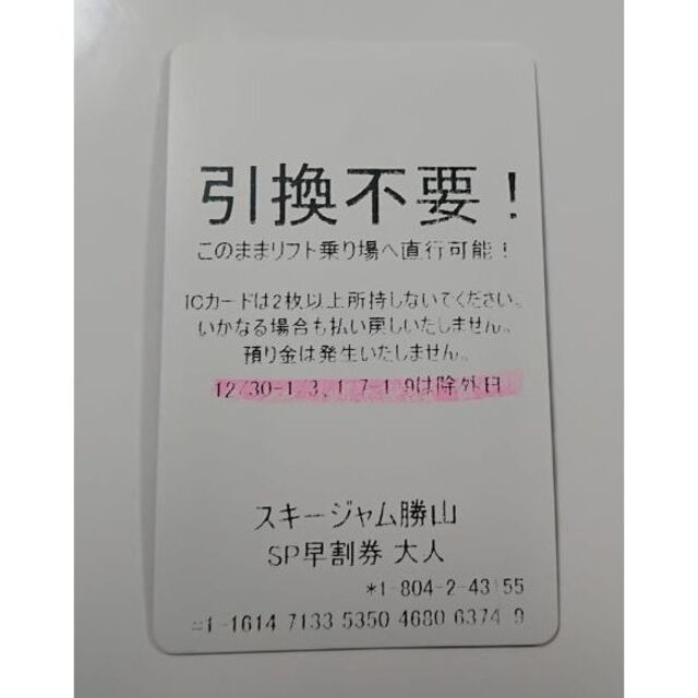 スキージャム勝山 リフト１日券（除外日あり） 素晴らしい品質 51.0