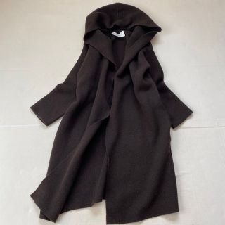 美品☆アダワス   ニット フードロングカーディガン ゆったり ショールカラー