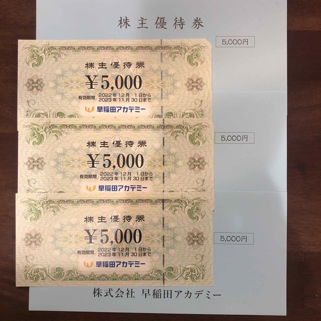 優待券/割引券早稲田アカデミー株主優待15000円分