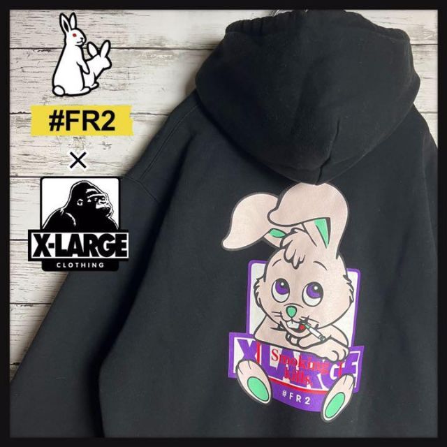 未使用品】FR2 XLARGE 限定コラボ パイルロゴ色情兎パーカー-