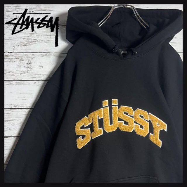 【即完売モデル】STUSSY  アーチ　刺繍ロゴ　希少L 入手困難　スウェット