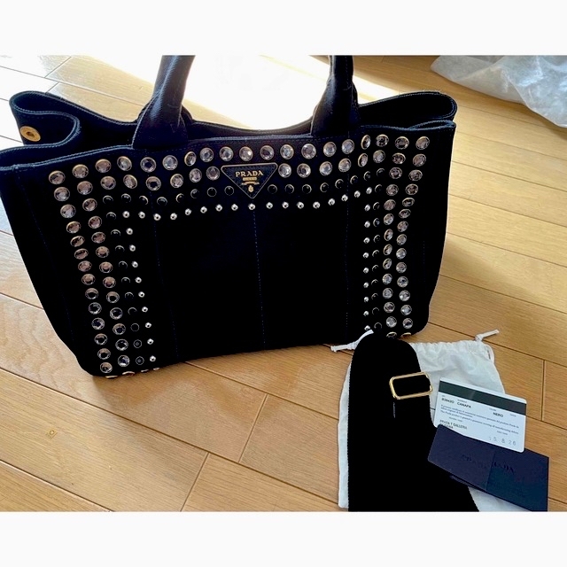 値下げ中⭐︎プラダ CANAPA カナパ2WAY トートバッグ ビジュー 黒-