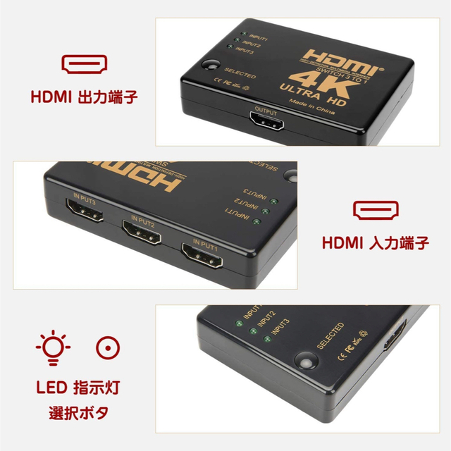 HDMIセレクター HDMI切替器 切り替え スマホ/家電/カメラのテレビ/映像機器(その他)の商品写真