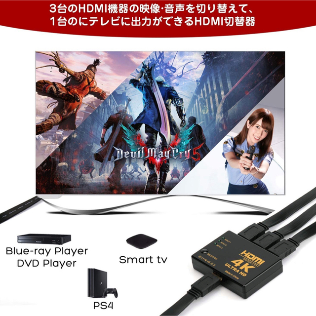 HDMIセレクター HDMI切替器 切り替え スマホ/家電/カメラのテレビ/映像機器(その他)の商品写真