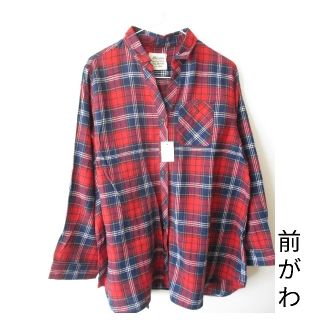 新品ﾀｸﾞ付き☆ｽｷｯﾊﾟｰｼｬﾂ☆ﾀｰﾀﾝﾁｪｯｸ☆赤×紺☆長袖☆4L(チュニック)