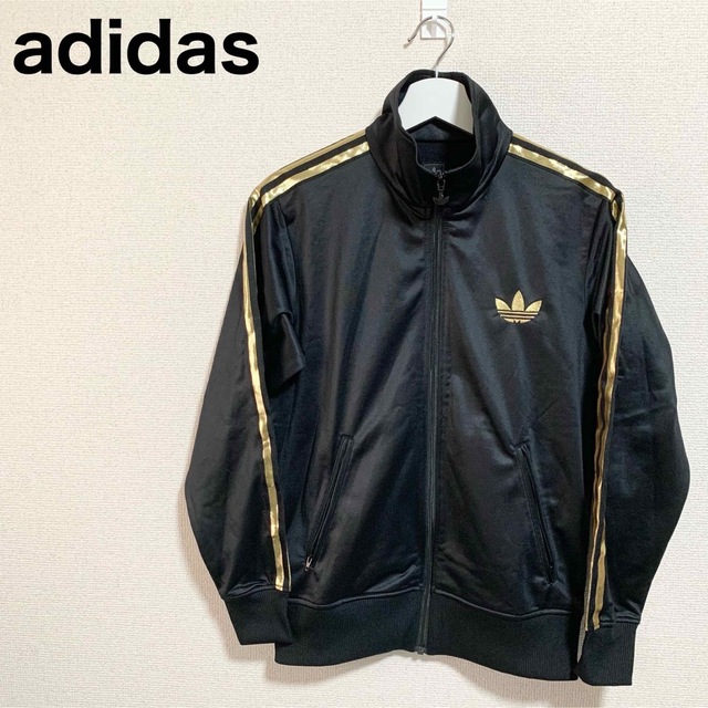 ★美品★adidas トラックジャケット メンズS 黒 金 トレフォイルロゴ