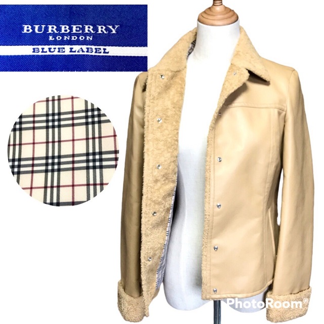 美品】BURBERRY BLUE LABEL ボア レザージャケット ファー 女性に人気