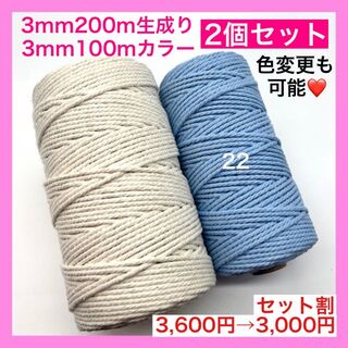 【割引き】マクラメ カラー ロープ 紐 編み 糸 3mm 2個 H タペストリー(生地/糸)