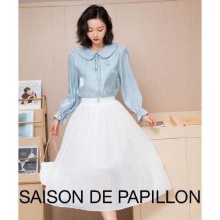 セゾンドパピヨン(SAISON DE PAPILLON)のSAISON DE PAPILLON シフォンプリーツミモレ丈スカート ホワイト(ロングスカート)