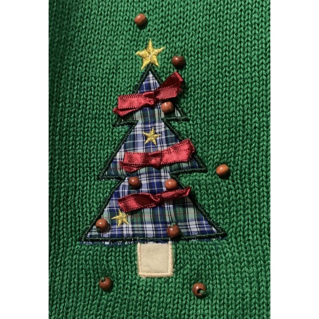 アグリー セーター クリスマス ニット ベスト 緑 サンタ ツリー 刺繍