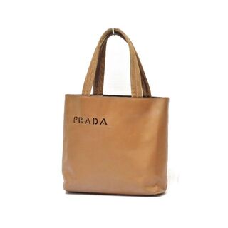 PRADA - プラダ　ロゴ抜きレザー　ハンドバッグ　茶　ベージュブラウン系　PRADA