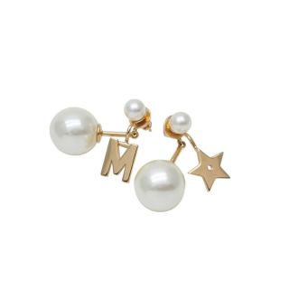 ディオール(Dior)のDior ディオール ピアス 両耳 アクセサリー 装飾品 M スター 星 フェイクパール GP ゴールド ホワイト 美品 中古 44422(ピアス)