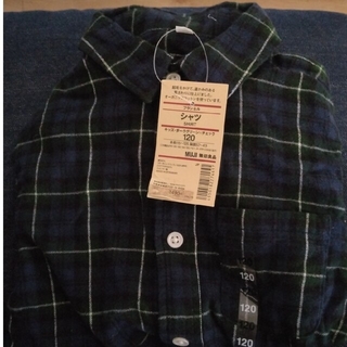 ムジルシリョウヒン(MUJI (無印良品))のシャツ　120　フランネル　ダークグリーン　チェック　無印(Tシャツ/カットソー)