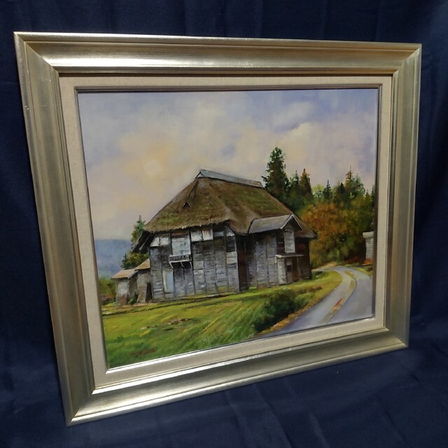 198 絵画 油彩 油絵 風景画 堀内治夫 作 日本家屋 古民家 額装 | www