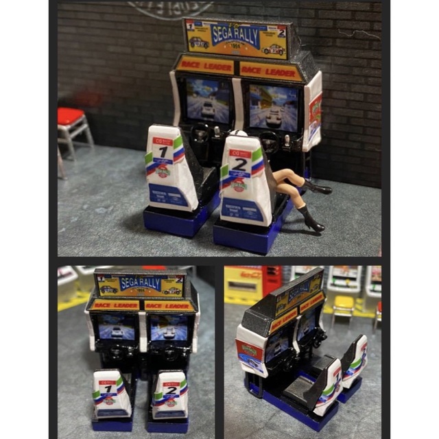 1/64スケール　アーケードゲーム機　レースゲームジオラマ　フィギュア　2台繋ぎ