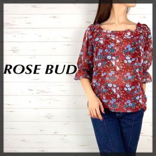 ローズバッド(ROSE BUD)のROSEBUD ローズバッド 花柄 ボタニカル 五分袖 シフォンカットソー(Tシャツ(長袖/七分))