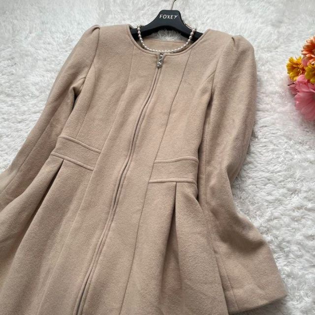 美品】Rene アンゴラ混 ロングコート カメリア フロントファスナー 36