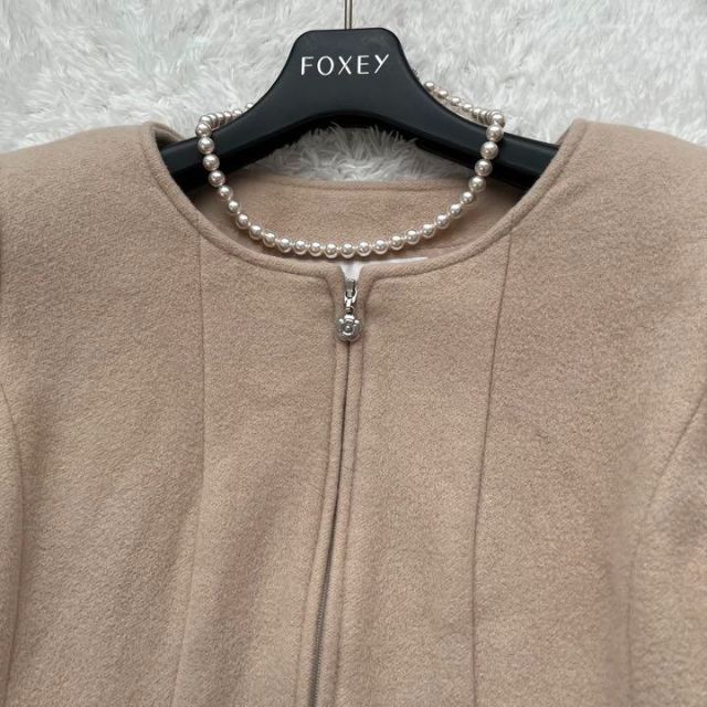 美品】Rene アンゴラ混 ロングコート カメリア フロントファスナー 36