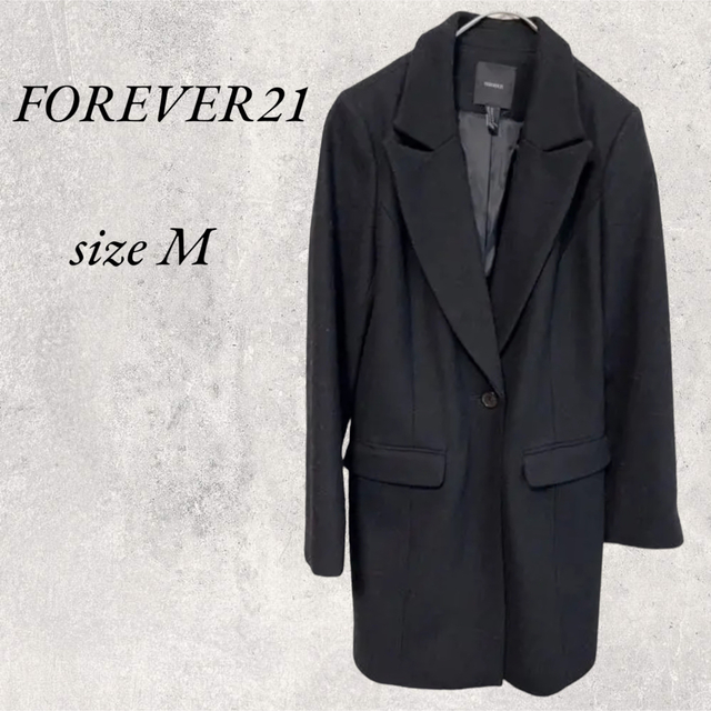 FOREVER 21(フォーエバートゥエンティーワン)のフォーエバー21  ブラックコート　size M レディースのジャケット/アウター(チェスターコート)の商品写真