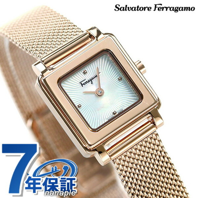 Salvatore Ferragamo - サルヴァトーレ・フェラガモ 腕時計 スクエア 20mm クオーツ SFBY00219Salvatore Ferragamo ホワイトシェルxピンクゴールド