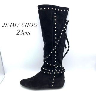 ジミーチュウ(JIMMY CHOO)の✨高級✨ JIMMY CHOO 23cm ロングブーツ スタッズ スエード 黒(ブーツ)