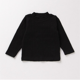 プティマイン(petit main)のpetitmainケーブルジャガードハイネックTシャツ80サイズ黒ブラック(Ｔシャツ)