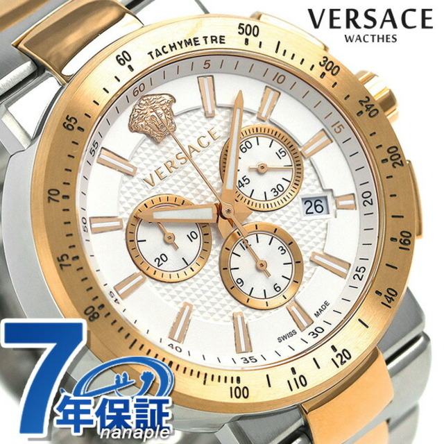 VERSACE - ヴェルサーチ 腕時計 メンズ VFG130015 VERSACE クオーツ（Ronda 5040D） ホワイトxシルバー/ピンクゴールド アナログ表示