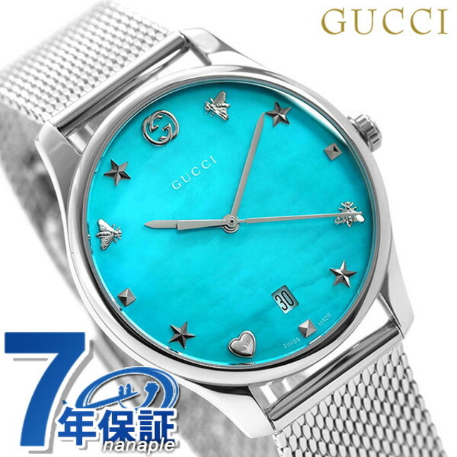 大特価!!】 Gucci グッチ ブルーシェルxシルバー YA1264039GUCCI クオーツ 36mm Gタイムレス 腕時計 腕時計 