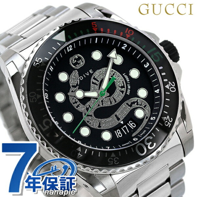 Gucci - グッチ 腕時計 ダイヴ 45mm クオーツ YA136218GUCCI ブラックxシルバー