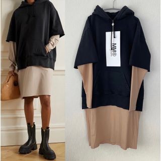 エムエムシックス(MM6)の【新品】MM6 MaisonMargiela  ⑥ロゴ 切り替え ワンピース S(ひざ丈ワンピース)