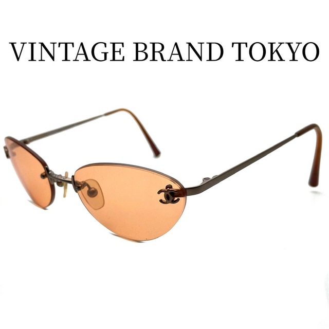 CHANEL シャネル サングラス ココマーク ココ メガネ 眼鏡 縁なし c.116/74 53□19 130 4003 メタル プラスチック ブラウン 茶 オレンジ シルバー金具 レディース 人気【中古品】 | フリマアプリ ラクマ